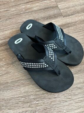 Y2K foam platform flip flops | Black Rhinestone Women's Flip Flop Sandals